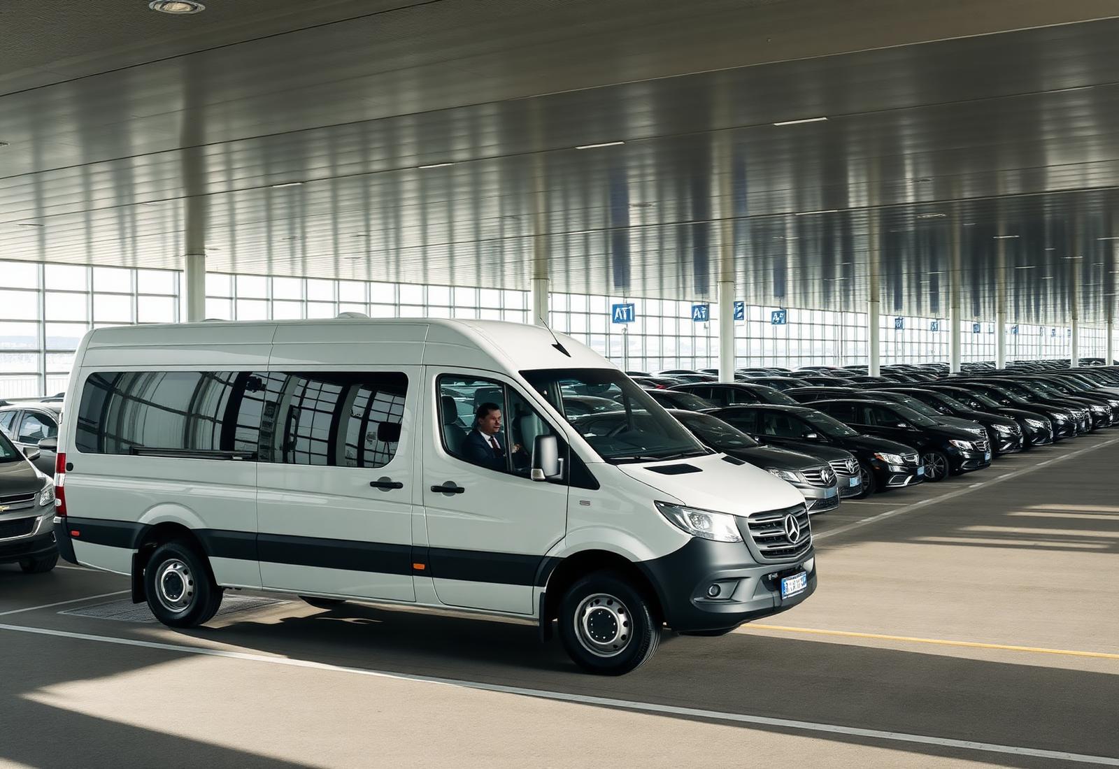 Shuttle de aeropuerto junto a la terminal
